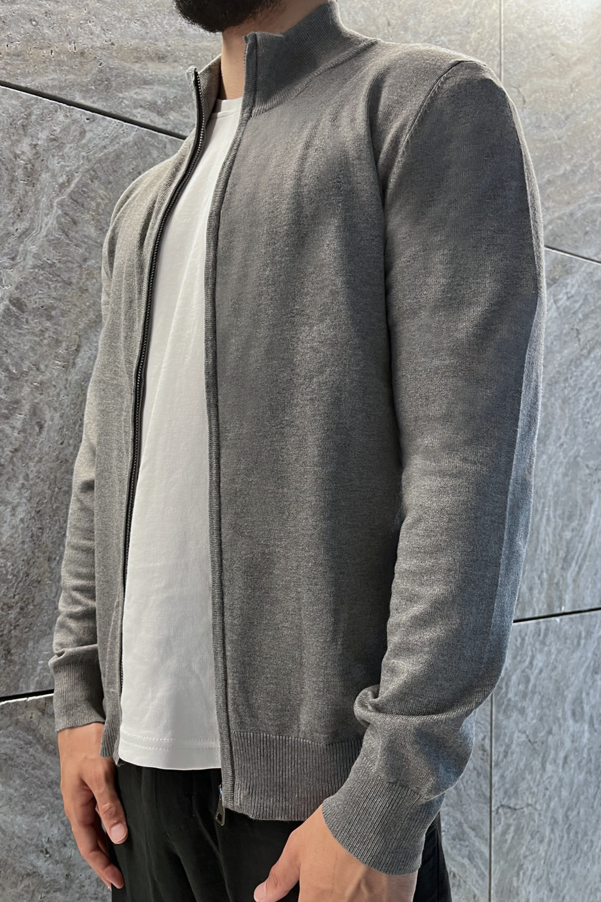 Full Zip Sweater - Gray