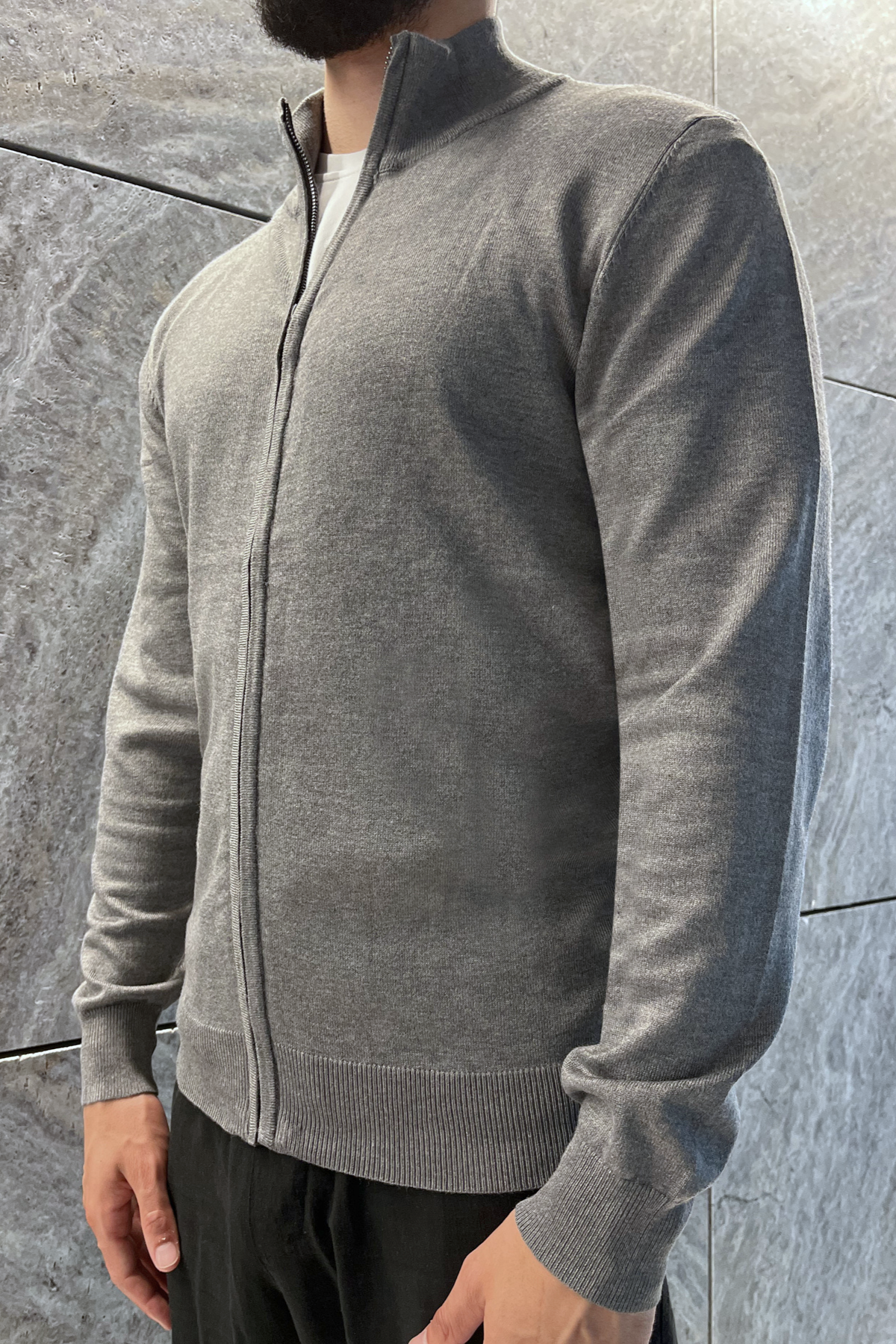 Full Zip Sweater - Gray